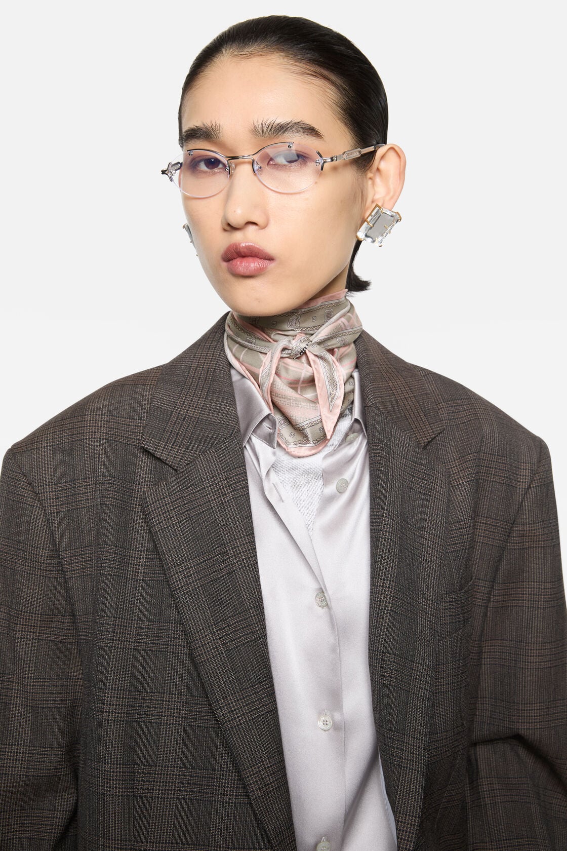 Acne Studios Checkered silk bandana - Pink/taupe