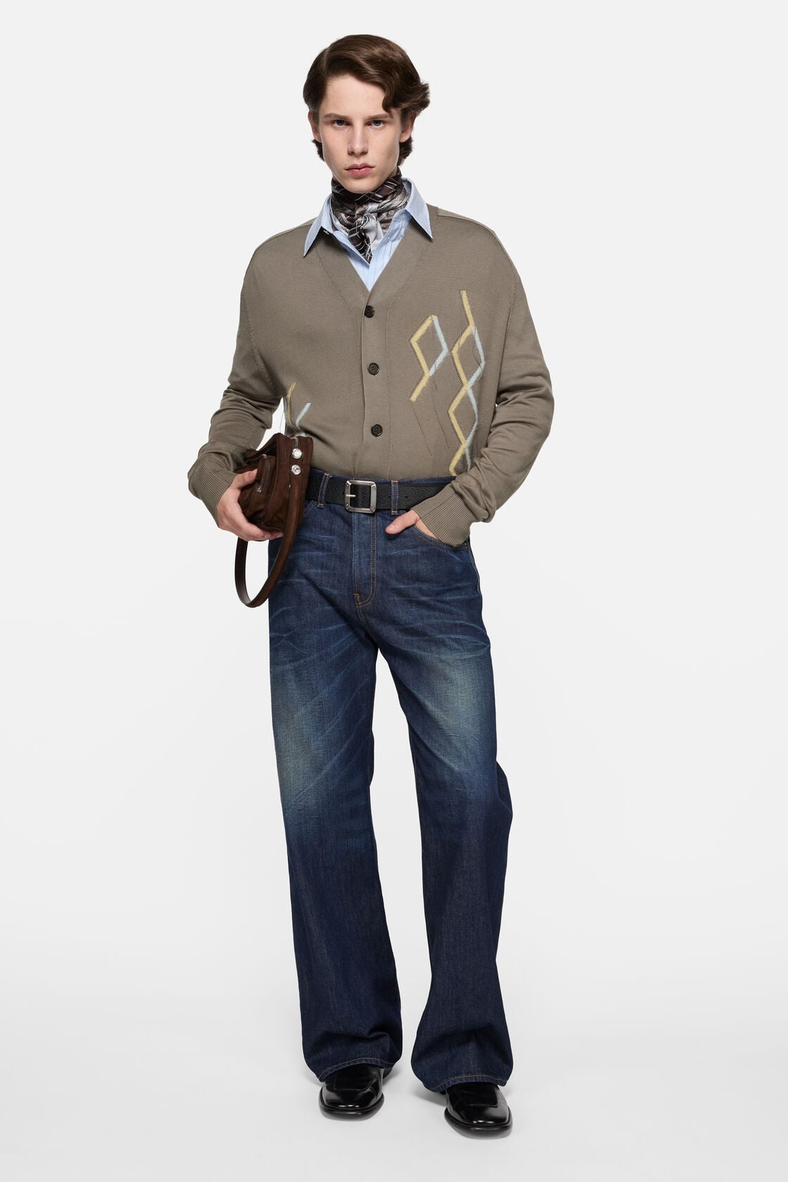 Acne Studios Argyle knit cardigan - Taupe Brown