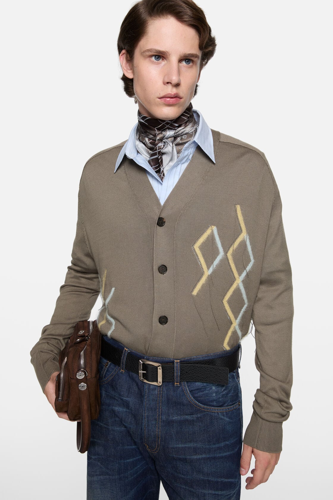 Acne Studios Argyle knit cardigan - Taupe Brown