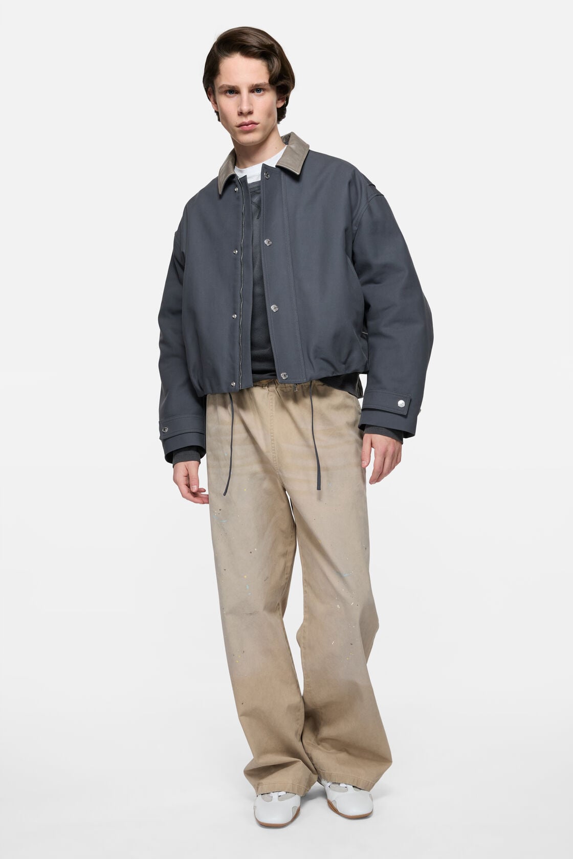 Acne Studios Bomber with leather collar - Carbon grey
