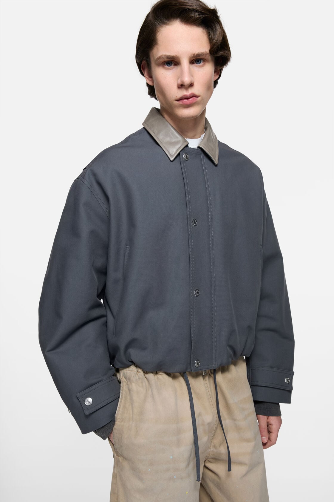 Acne Studios Bomber with leather collar - Carbon grey