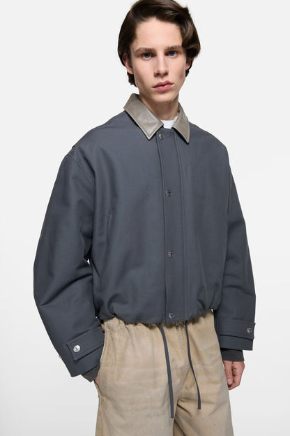 Acne Studios Bomber with leather collar - Carbon grey