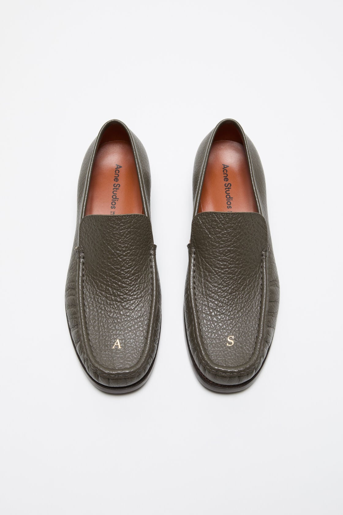 Acne Studios Grainy leather loafers - Khaki green