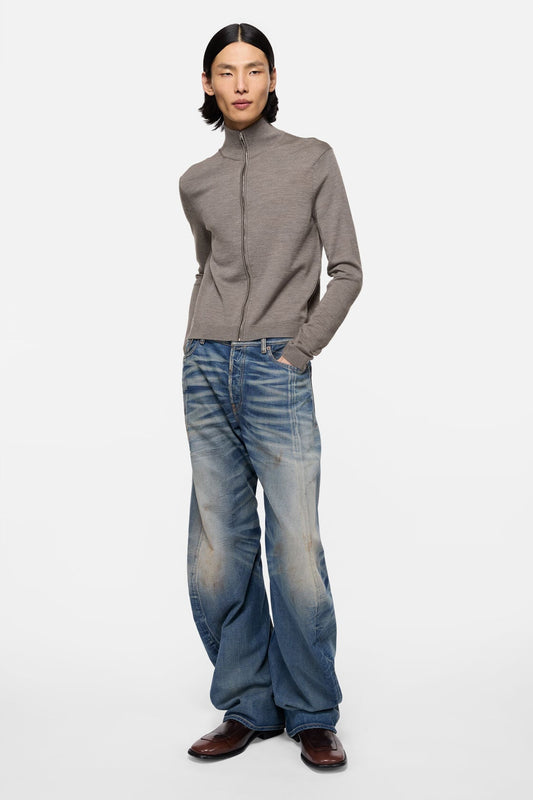 Acne Studios Zip-up bow logo cardigan - Warm Grey Melange