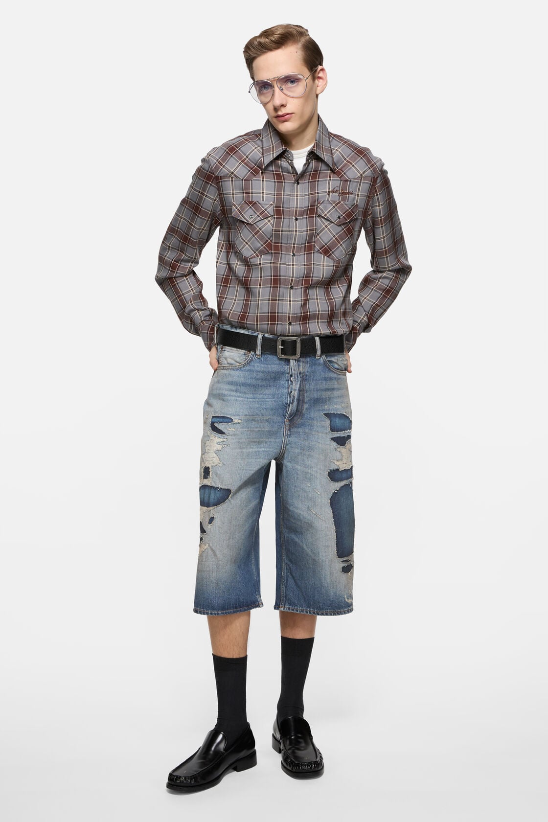Acne Studios Mended denim shorts - Mid Blue