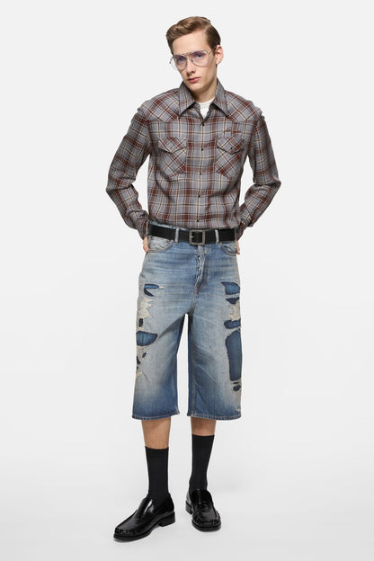Acne Studios Mended denim shorts - Mid Blue