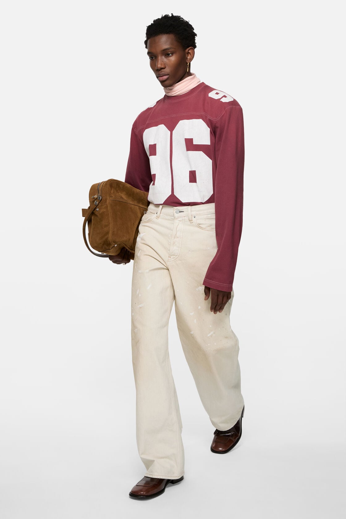 Acne Studios Loose fit jeans with leather pockets - White