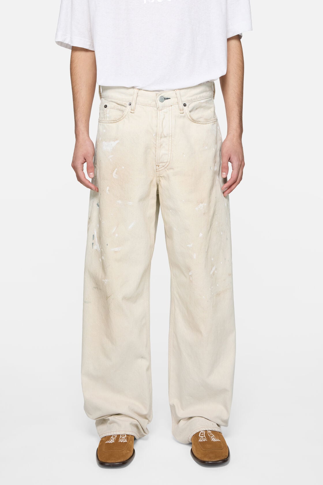 Acne Studios Loose fit jeans with leather pockets - White