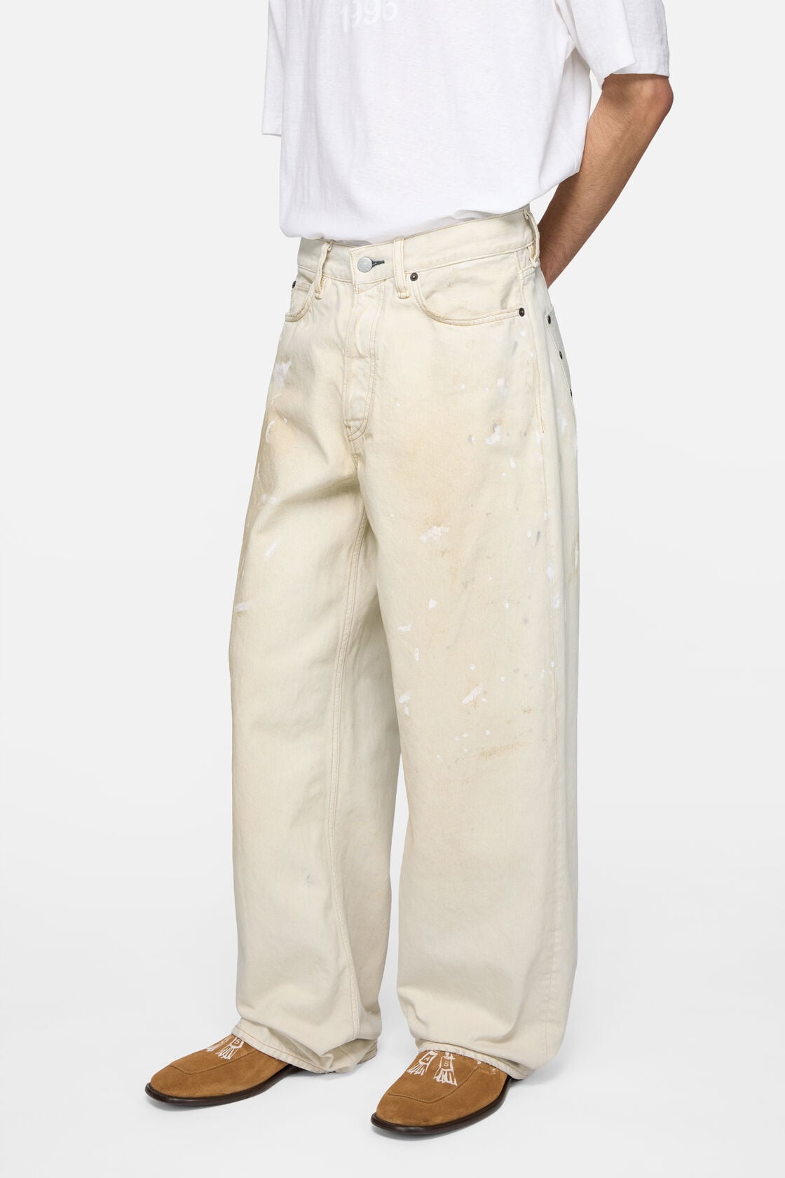 Acne Studios Loose fit jeans with leather pockets - White
