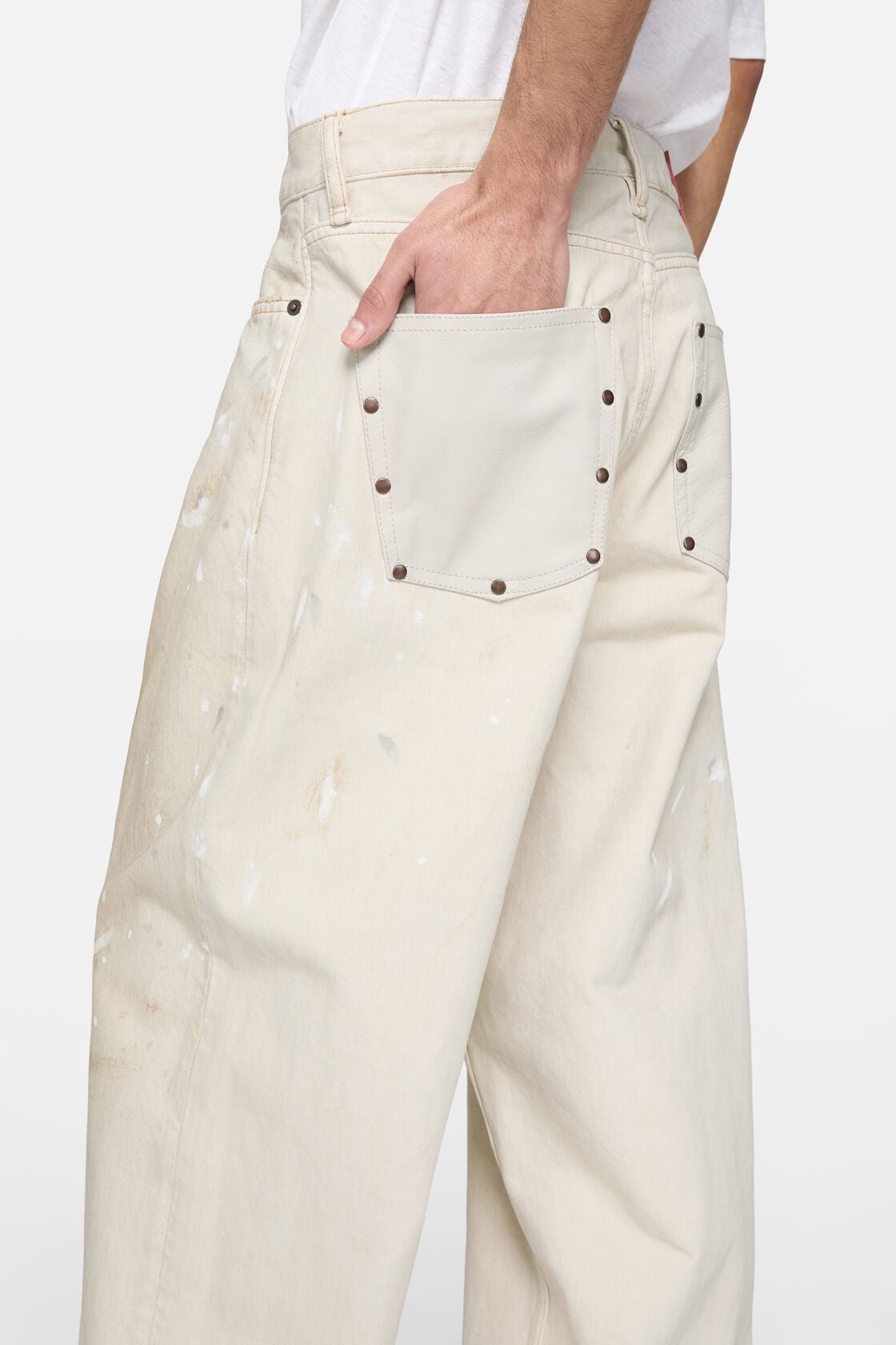 Acne Studios Loose fit jeans with leather pockets - White