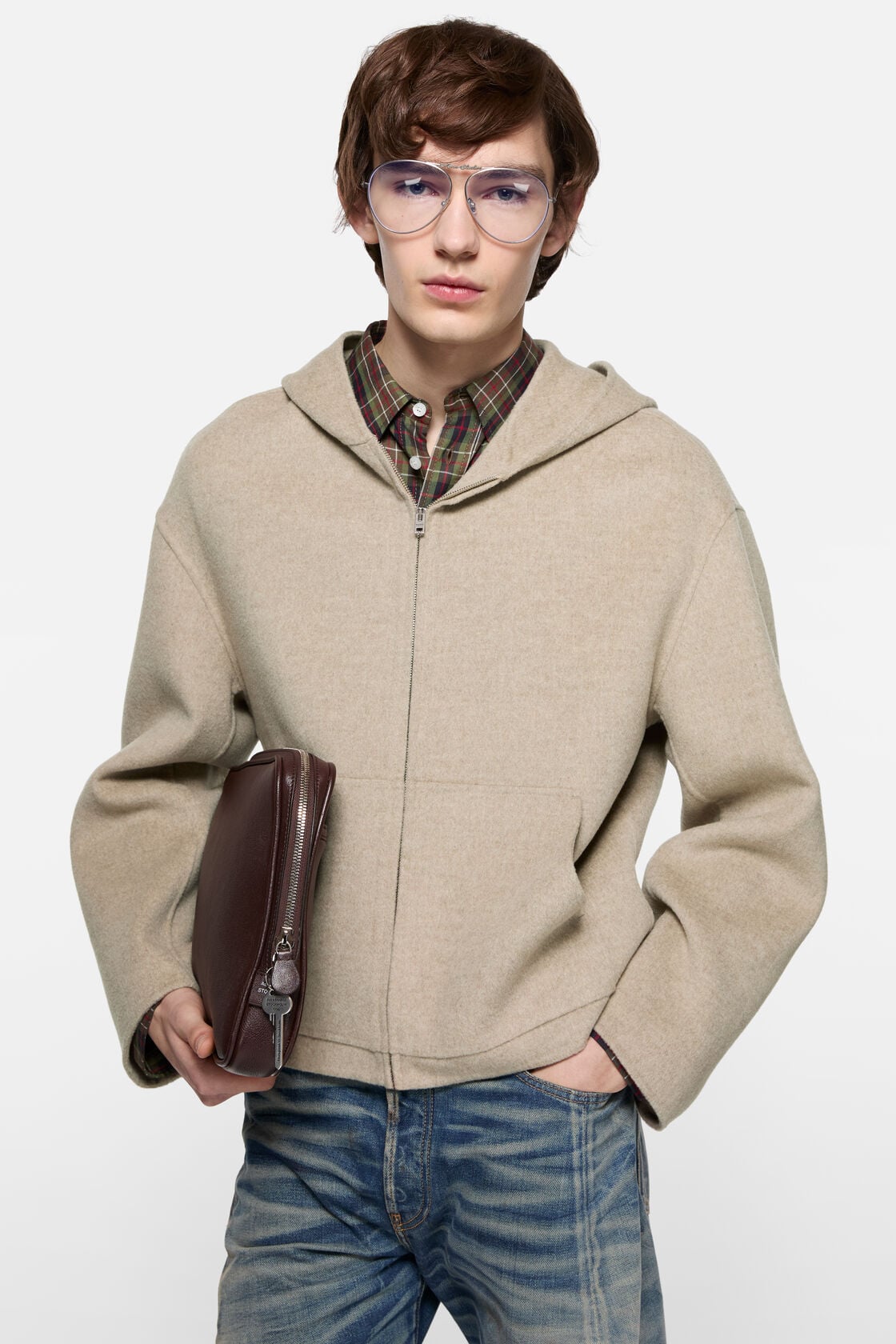 Acne Studios Cashmere jacket with hood - Oatmeal melange
