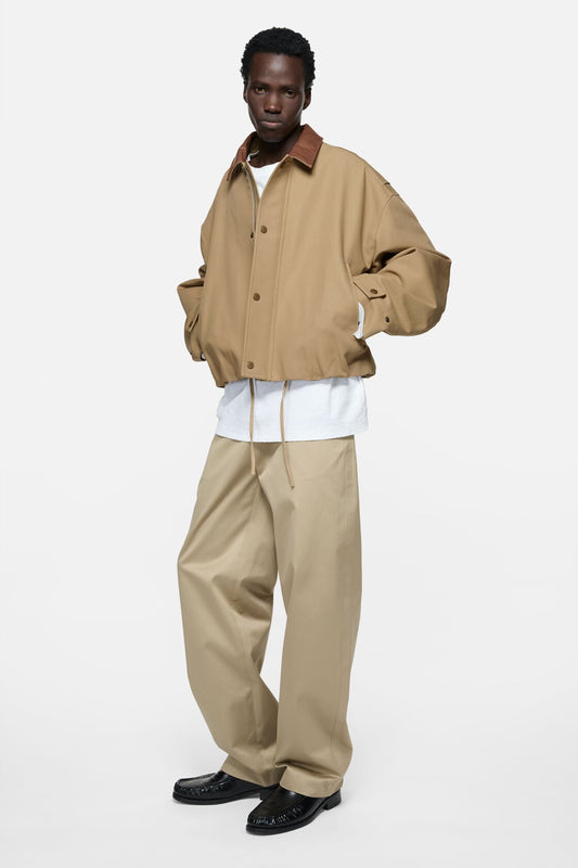 Acne Studios Bomber with leather collar - Khaki beige
