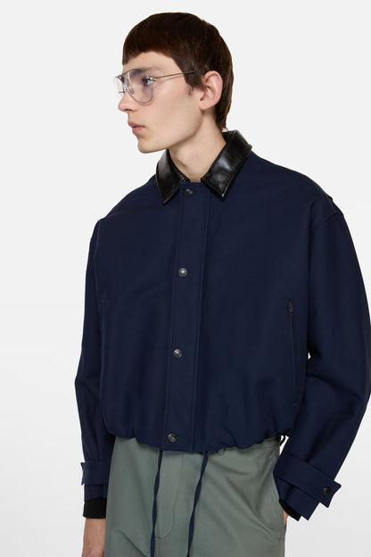 Acne Studios Bomber with faux leather collar - Navy