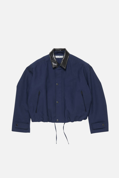 Acne Studios Bomber with faux leather collar - Navy