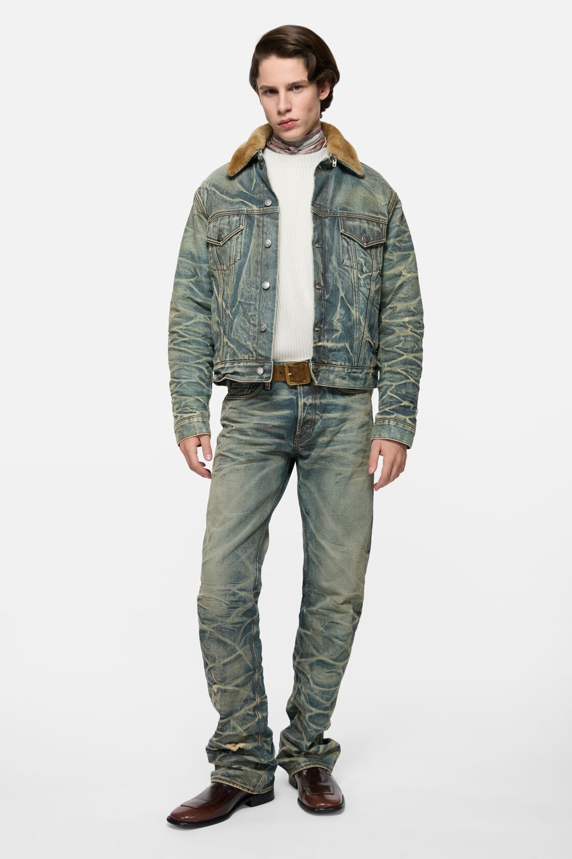 Acne Studios Denim jacket with fur collar - Mid blue