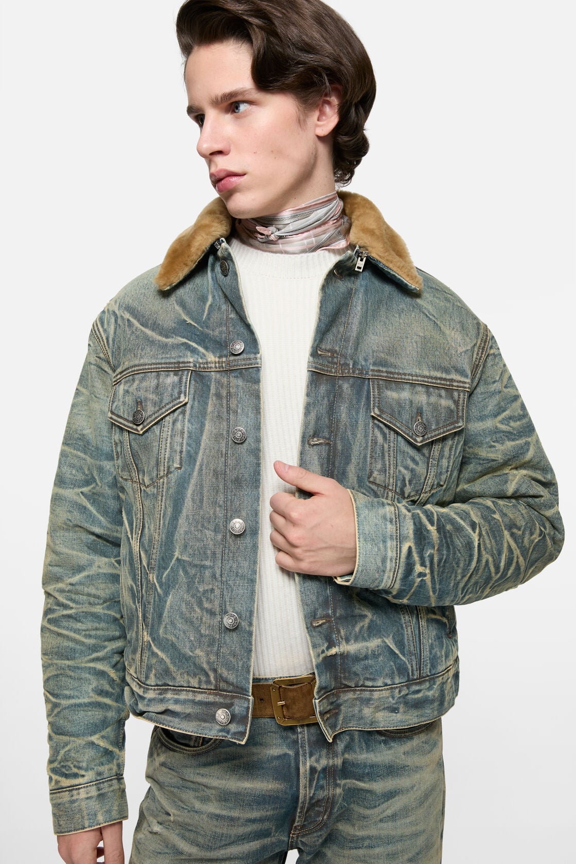 Acne Studios Denim jacket with fur collar - Mid blue