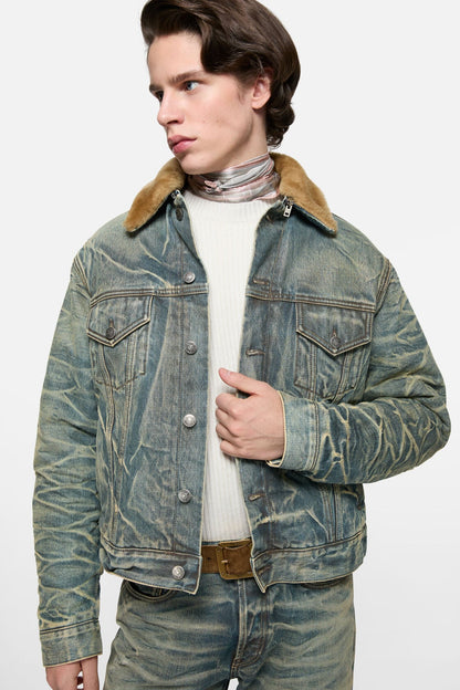 Acne Studios Denim jacket with fur collar - Mid blue