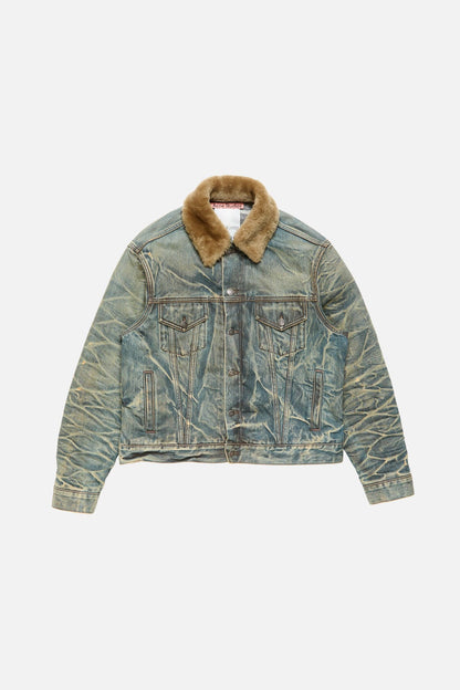 Acne Studios Denim jacket with fur collar - Mid blue