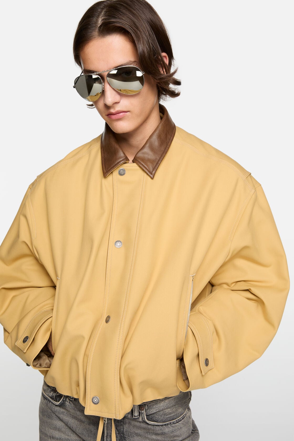 Acne Studios Bomber with faux leather collar - Sand beige