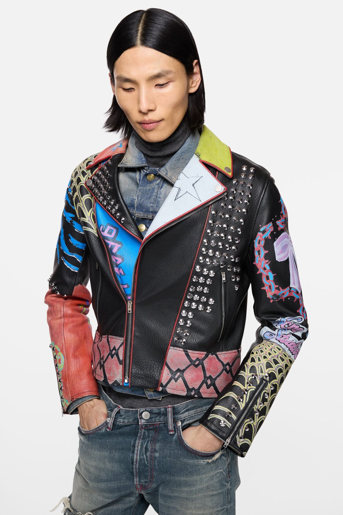 Acne Studios Painted biker jacket - Black