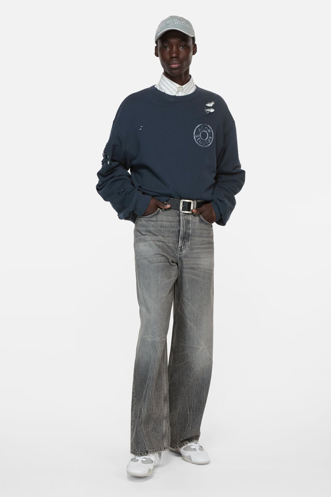 Acne Studios Distressed fleece sweatshirt - Dark navy