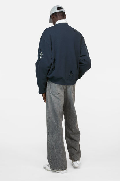 Acne Studios Distressed fleece sweatshirt - Dark navy