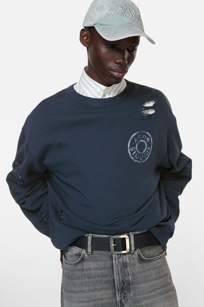 Acne Studios Distressed fleece sweatshirt - Dark navy