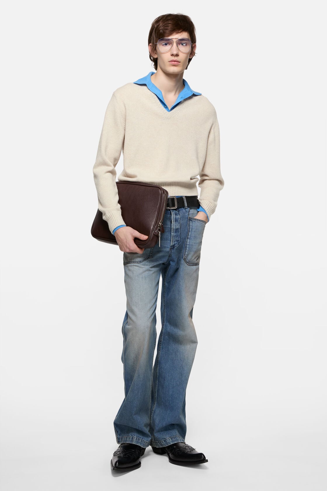 Acne Studios Layered Wool V-Neck Sweater - Dirty white