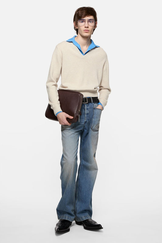 Acne Studios Layered Wool V-Neck Sweater - Dirty white