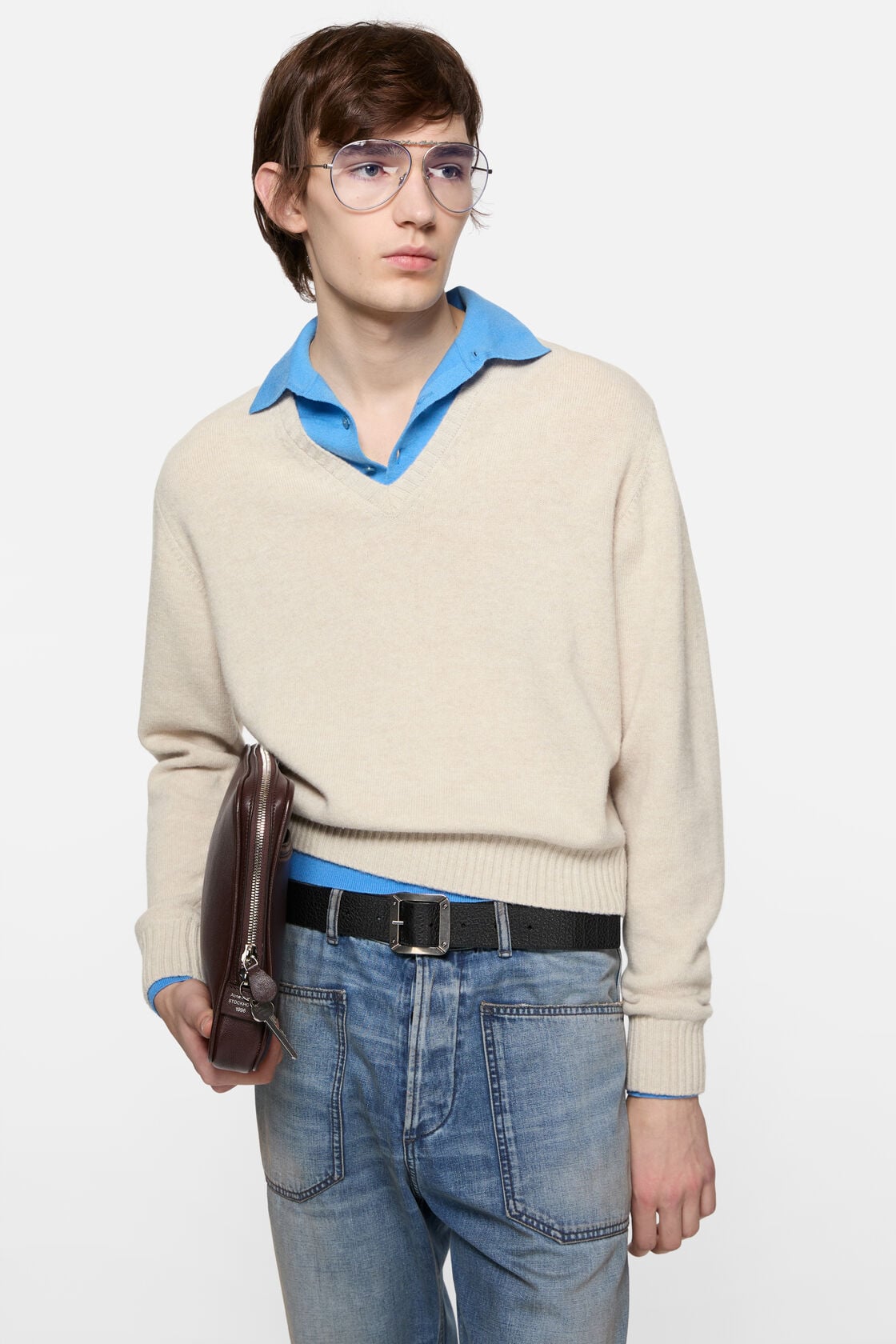 Acne Studios Layered Wool V-Neck Sweater - Dirty white