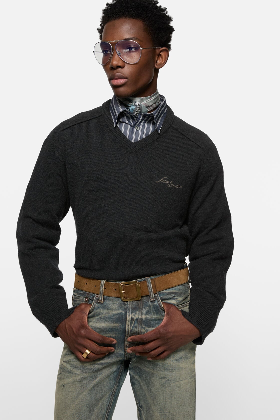 Acne Studios Camel hair v-neck sweater - Black