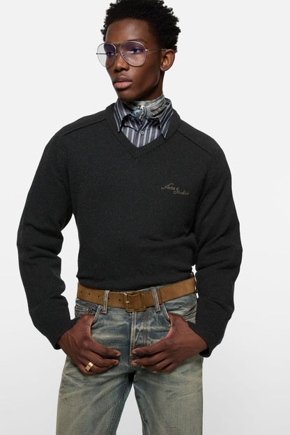 Acne Studios Camel hair v-neck sweater - Black