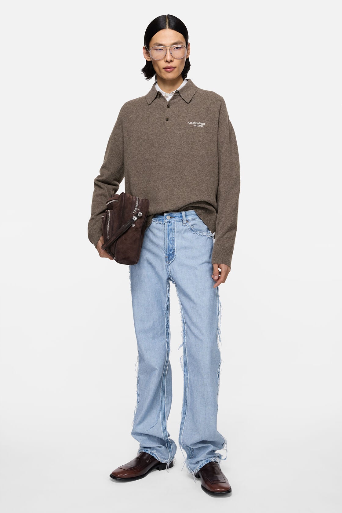Acne Studios Wool knit polo - Brown melange
