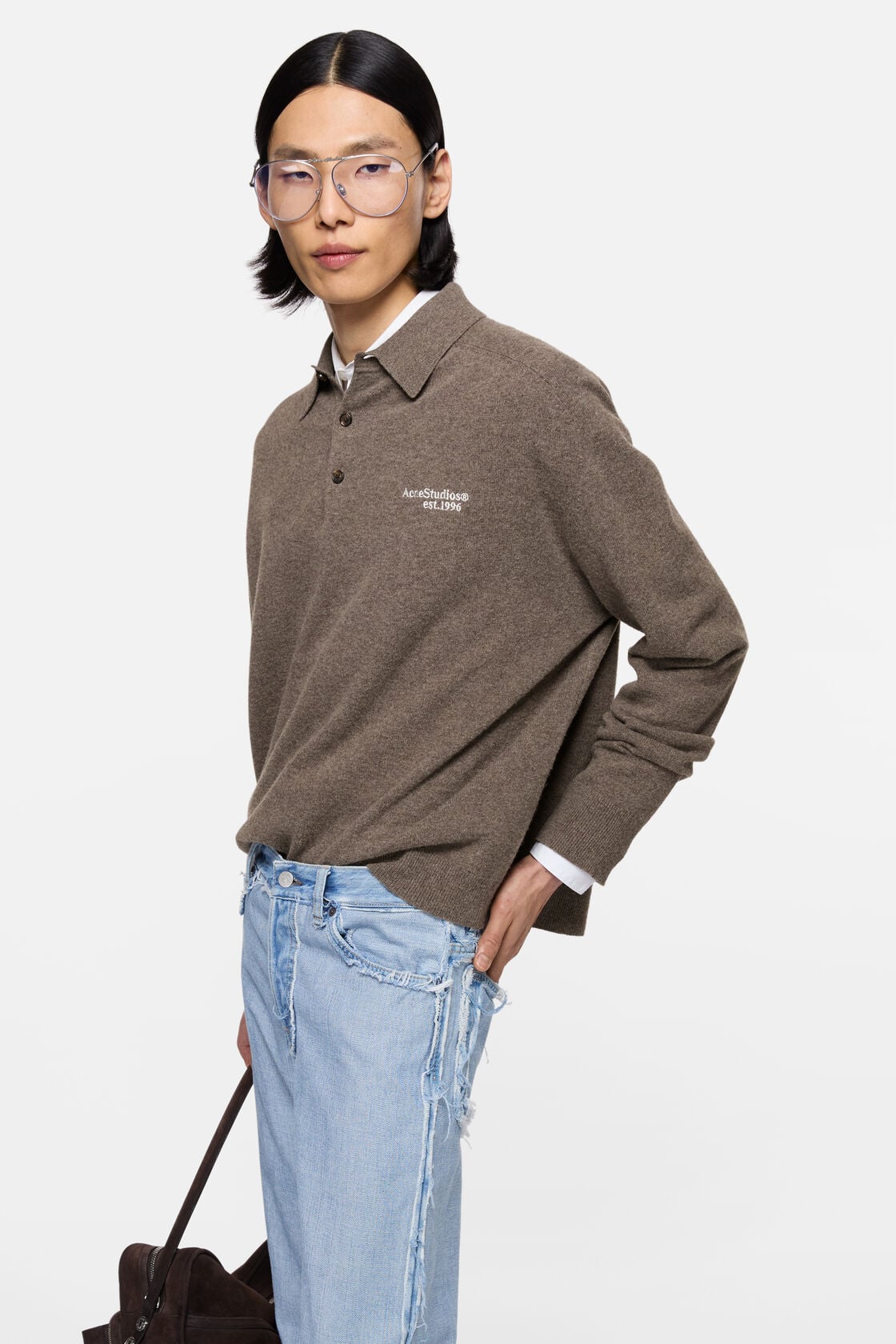 Acne Studios Wool knit polo - Brown melange