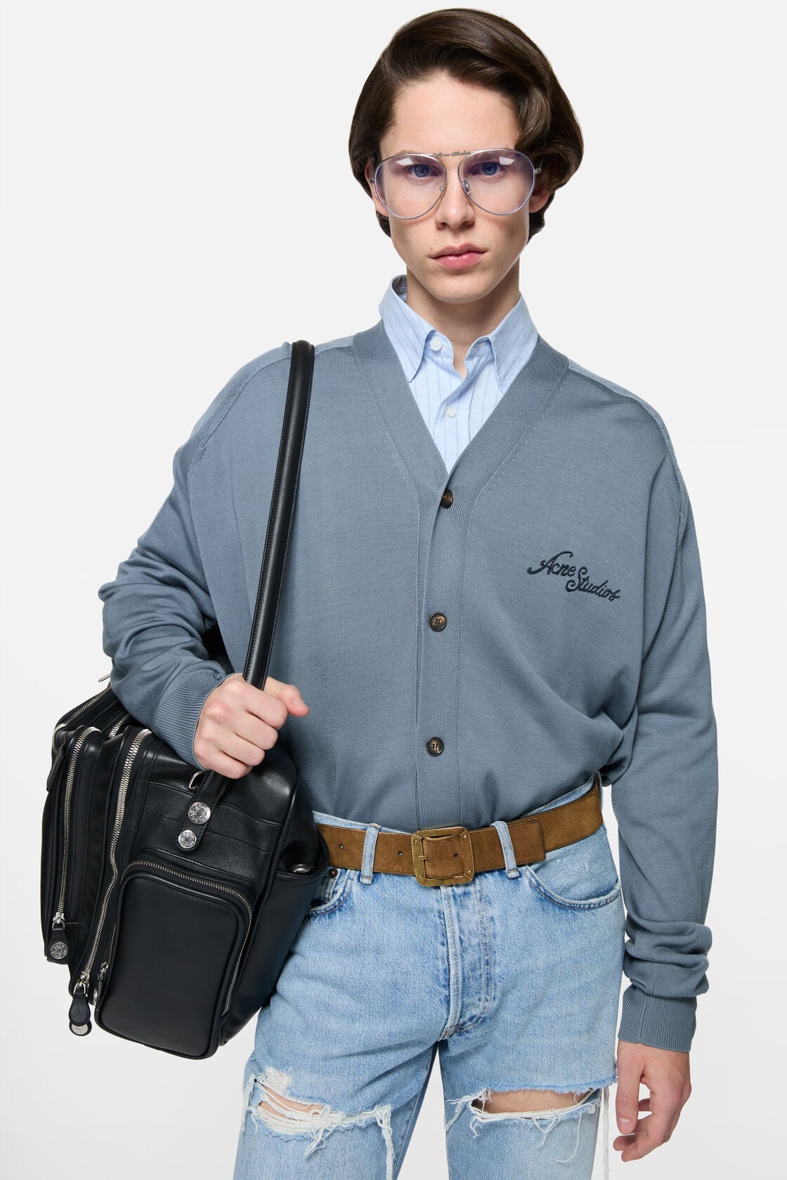 Acne Studios Silk v-neck cardigan - Dusty blue