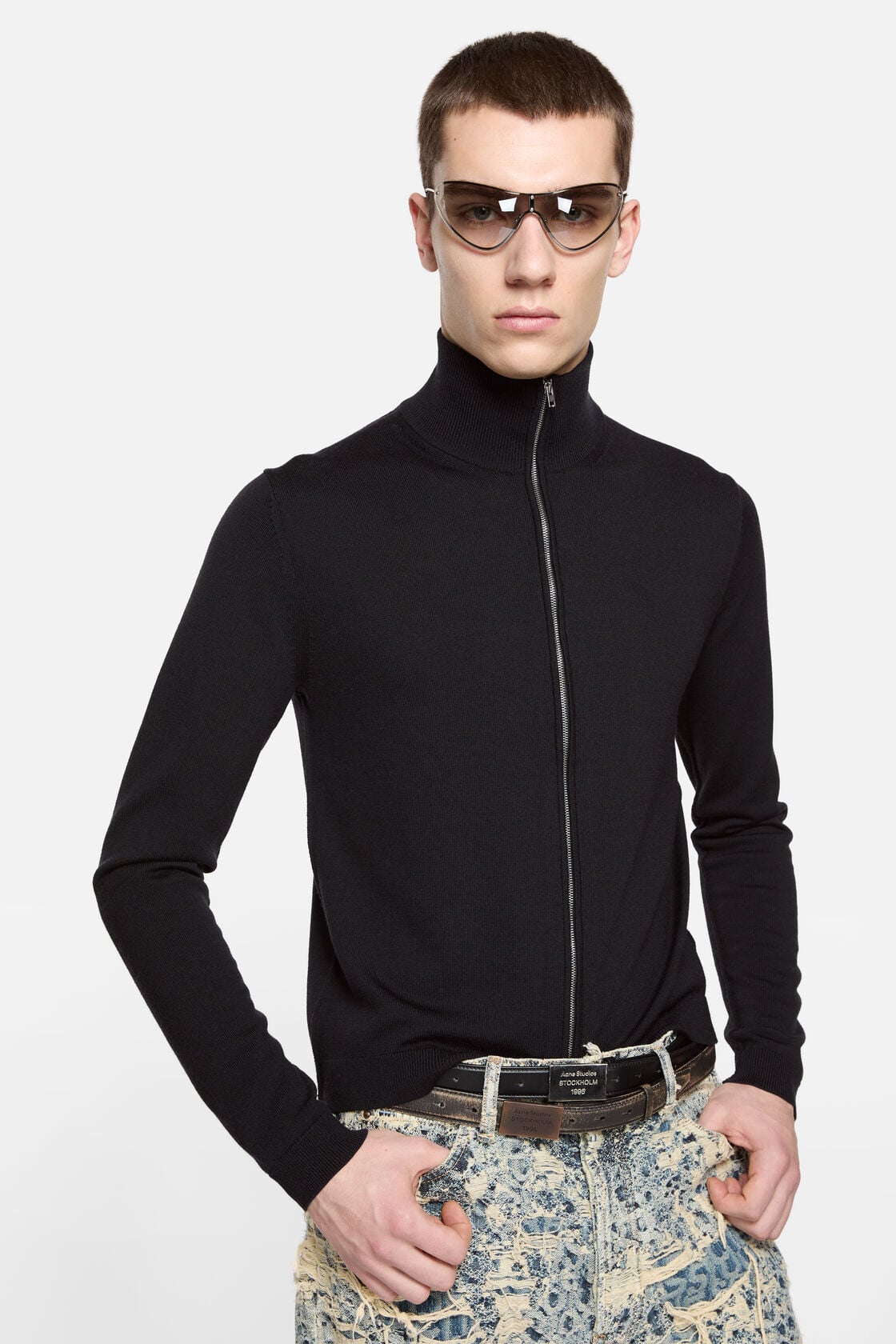 Acne Studios Zip-up bow logo cardigan - Black