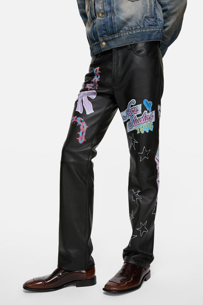 Acne Studios Printed leather trousers - Black