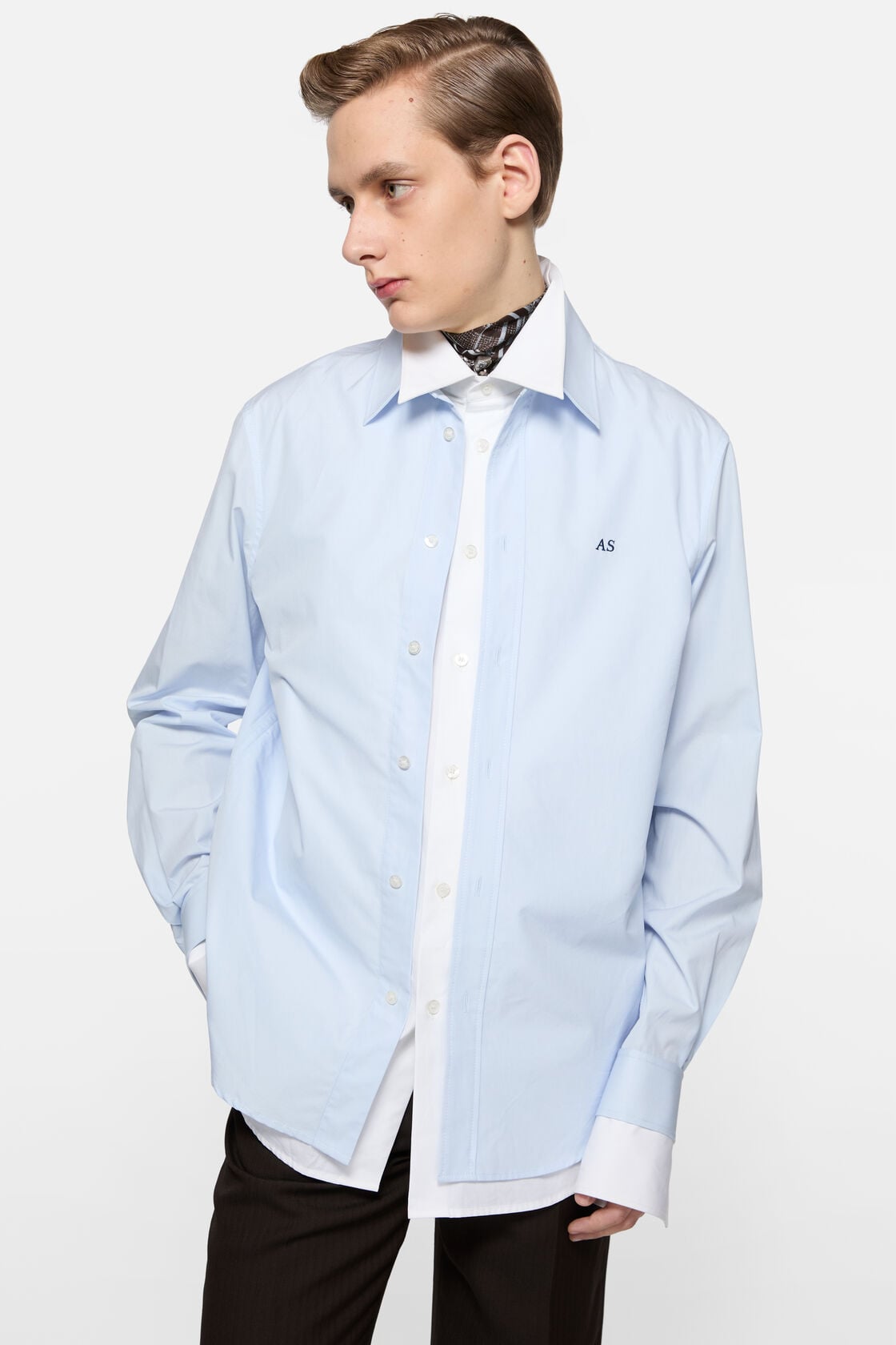 Acne Studios Layered poplin button-up shirt - Blue/white