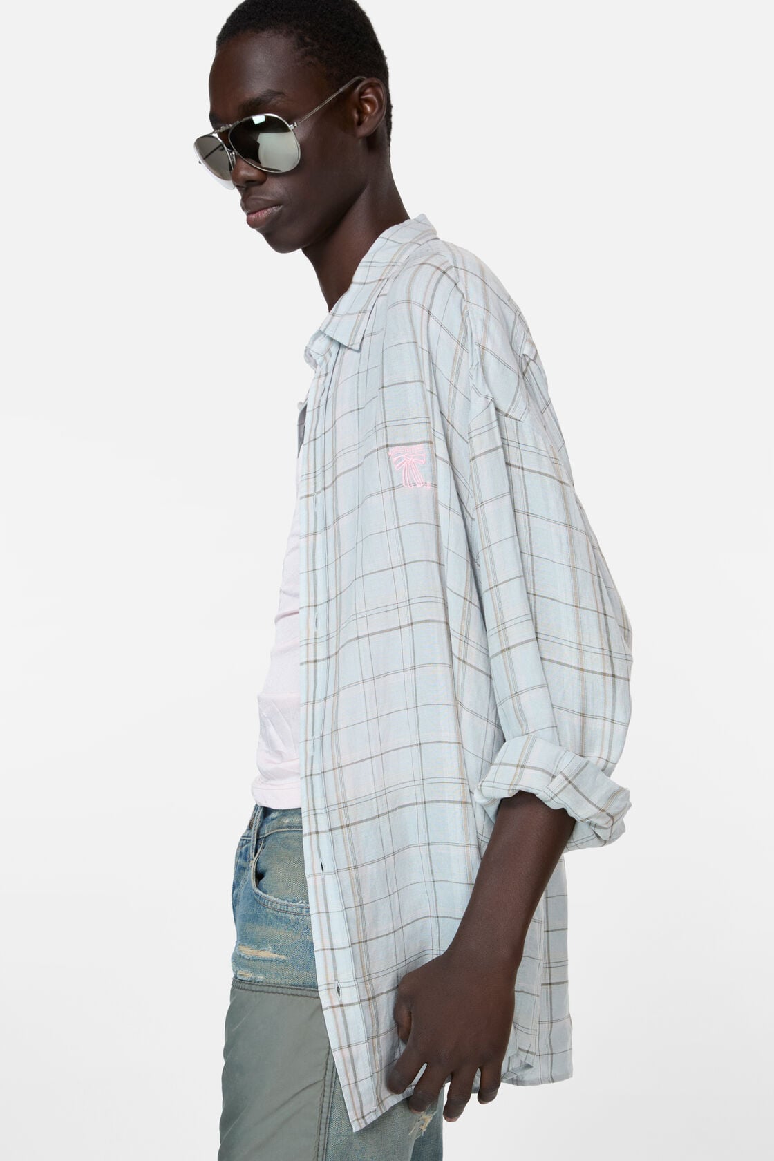 Acne Studios Linen check button-up shirt - Grey/pink