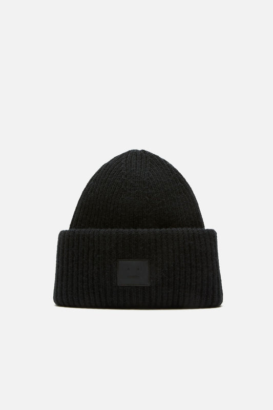 Acne Studios Large face logo beanie - Yak - Black