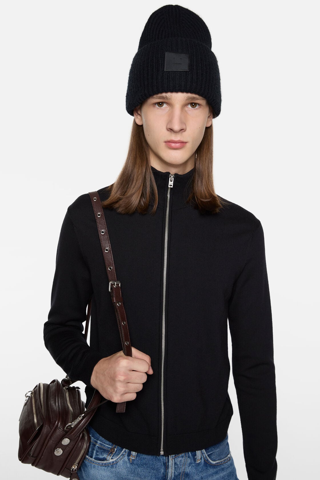 Acne Studios Large face logo beanie - Yak - Black