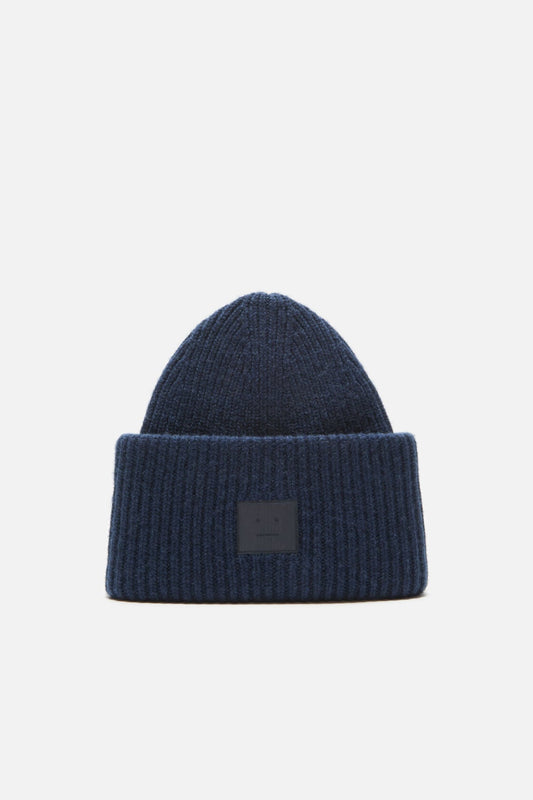 Acne Studios Large face logo beanie - Yak - Navy melange