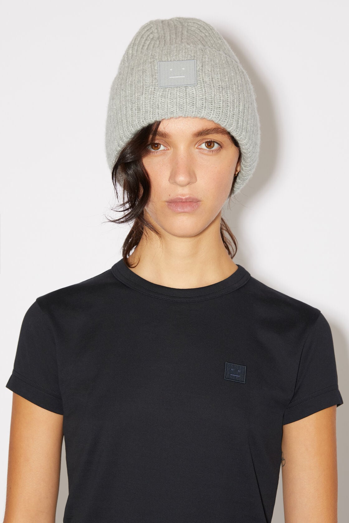 Acne Studios Large face logo beanie - Light Grey Melange