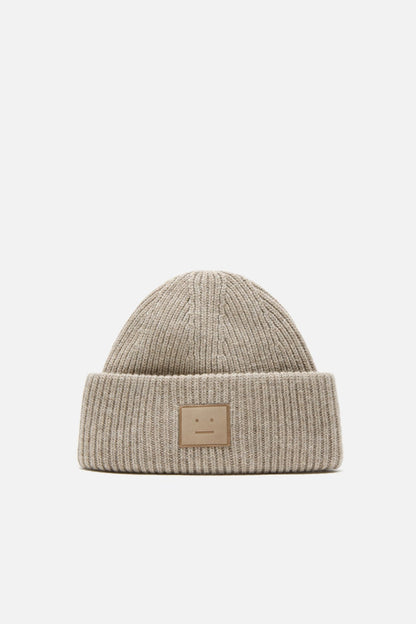 Acne Studios Face logo beanie - Yak - Greige melange