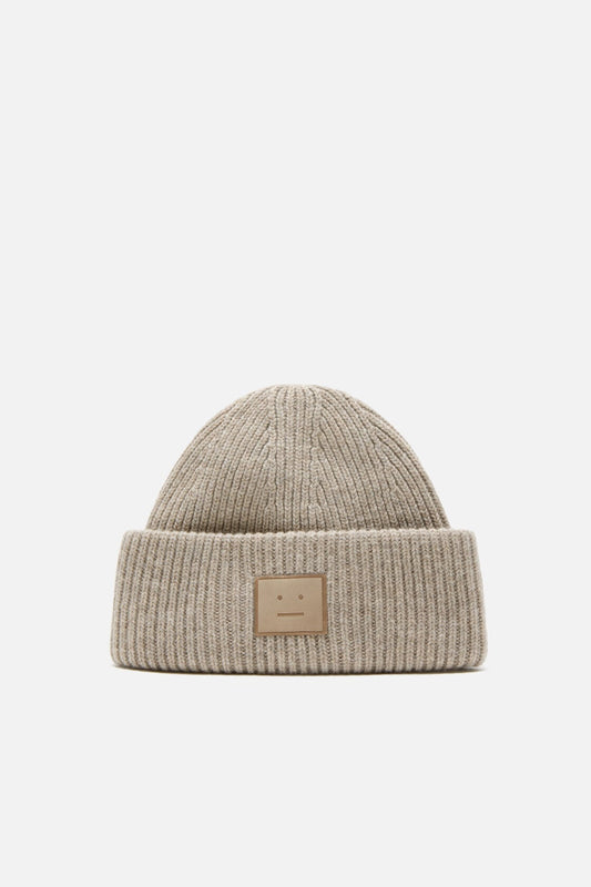 Acne Studios Face logo beanie - Yak - Greige melange