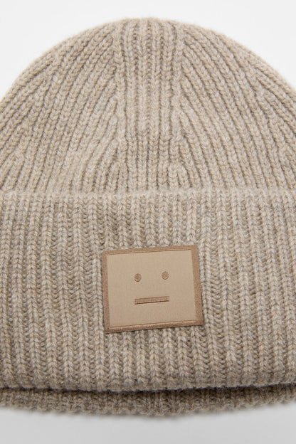 Acne Studios Face logo beanie - Yak - Greige melange