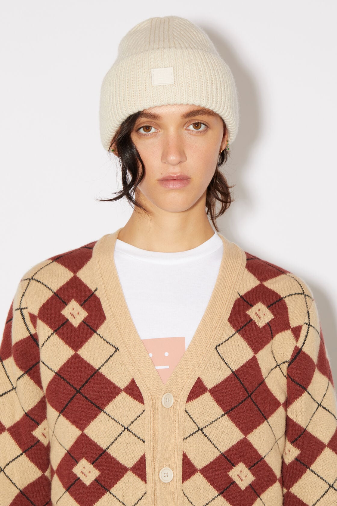 Acne Studios Small face logo beanie - Oatmeal melange