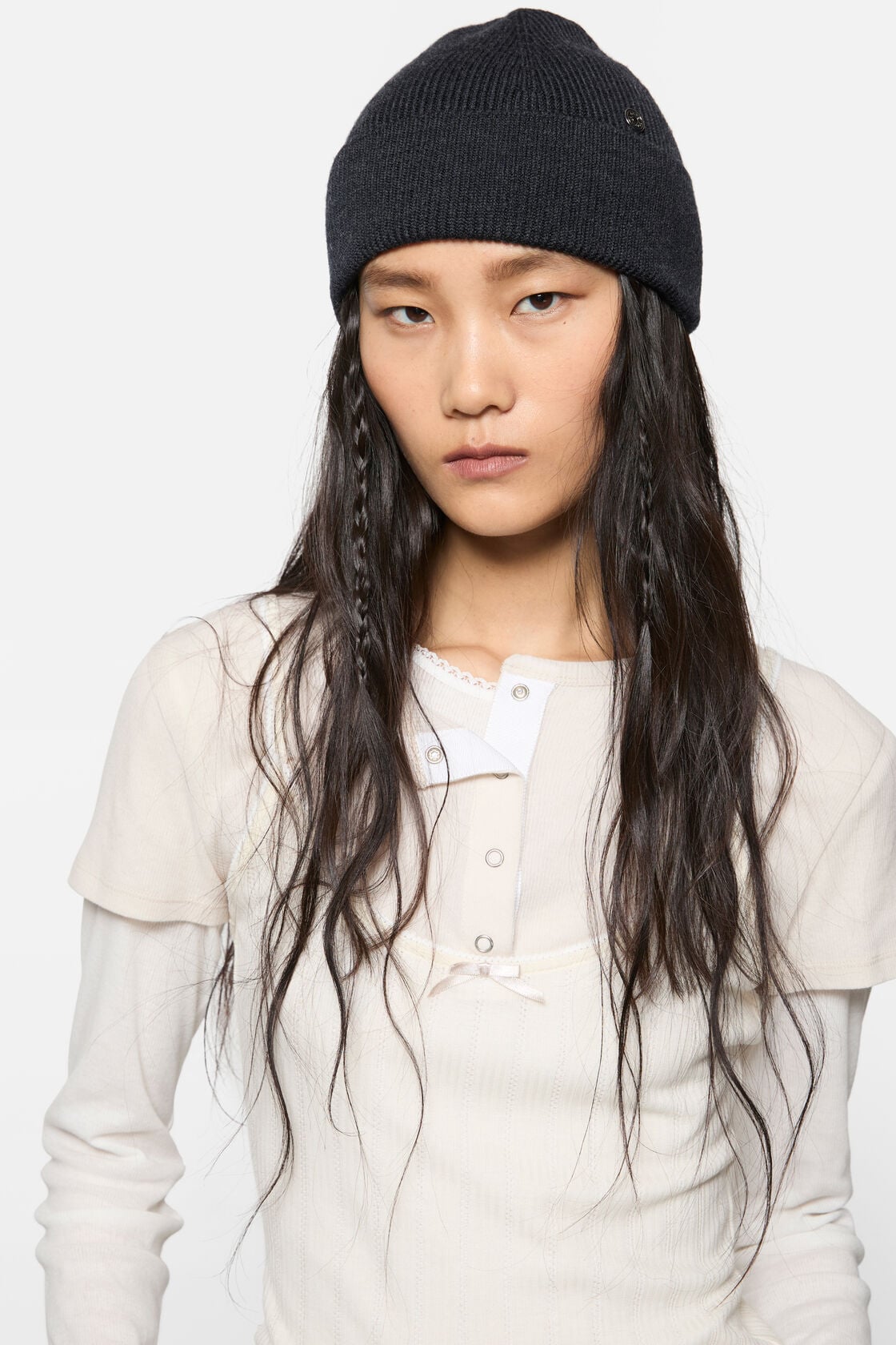 Acne Studios Wool beanie with rivet - Dark Navy Melange