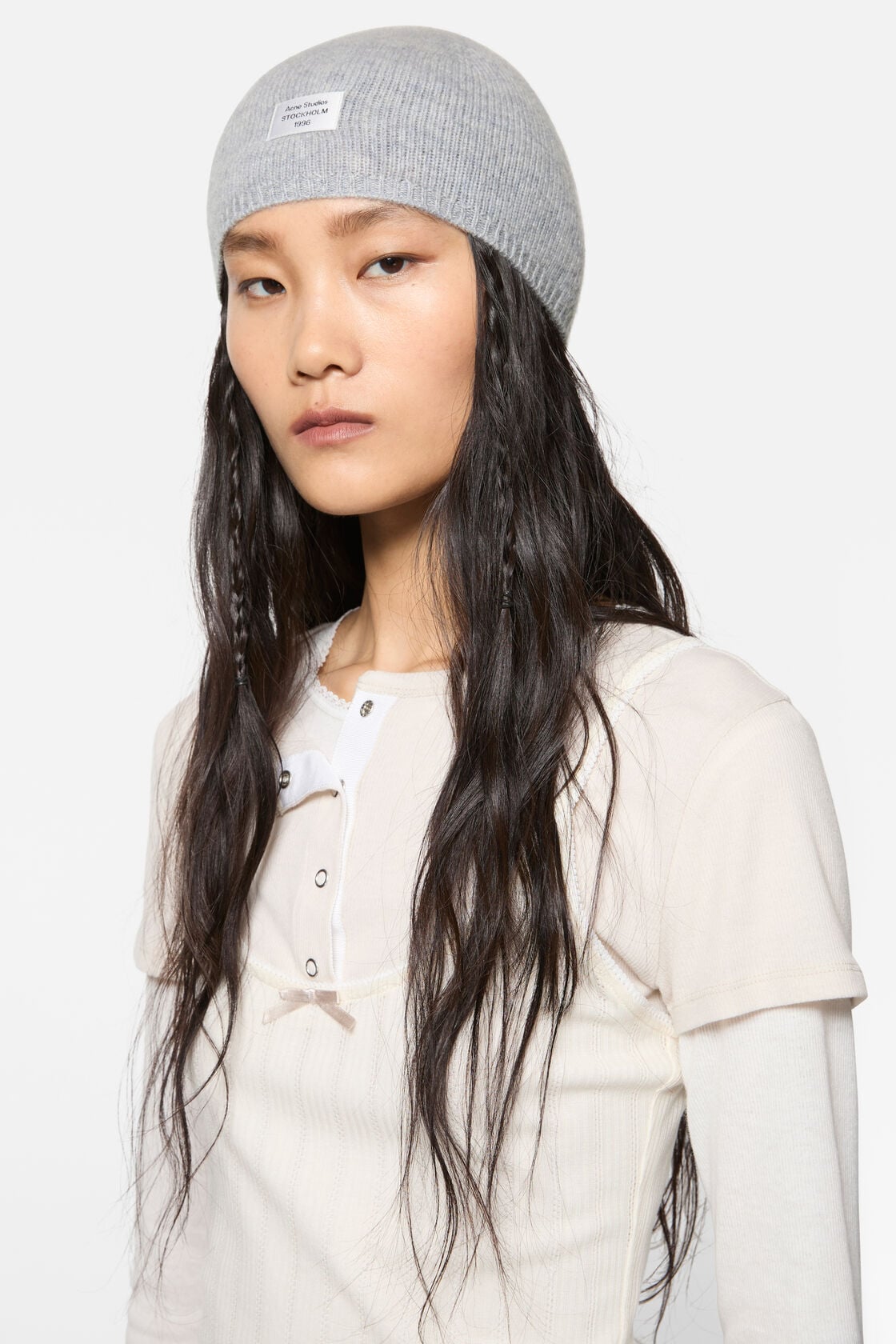 Acne Studios Cashmere beanie with logo - Cold grey melange