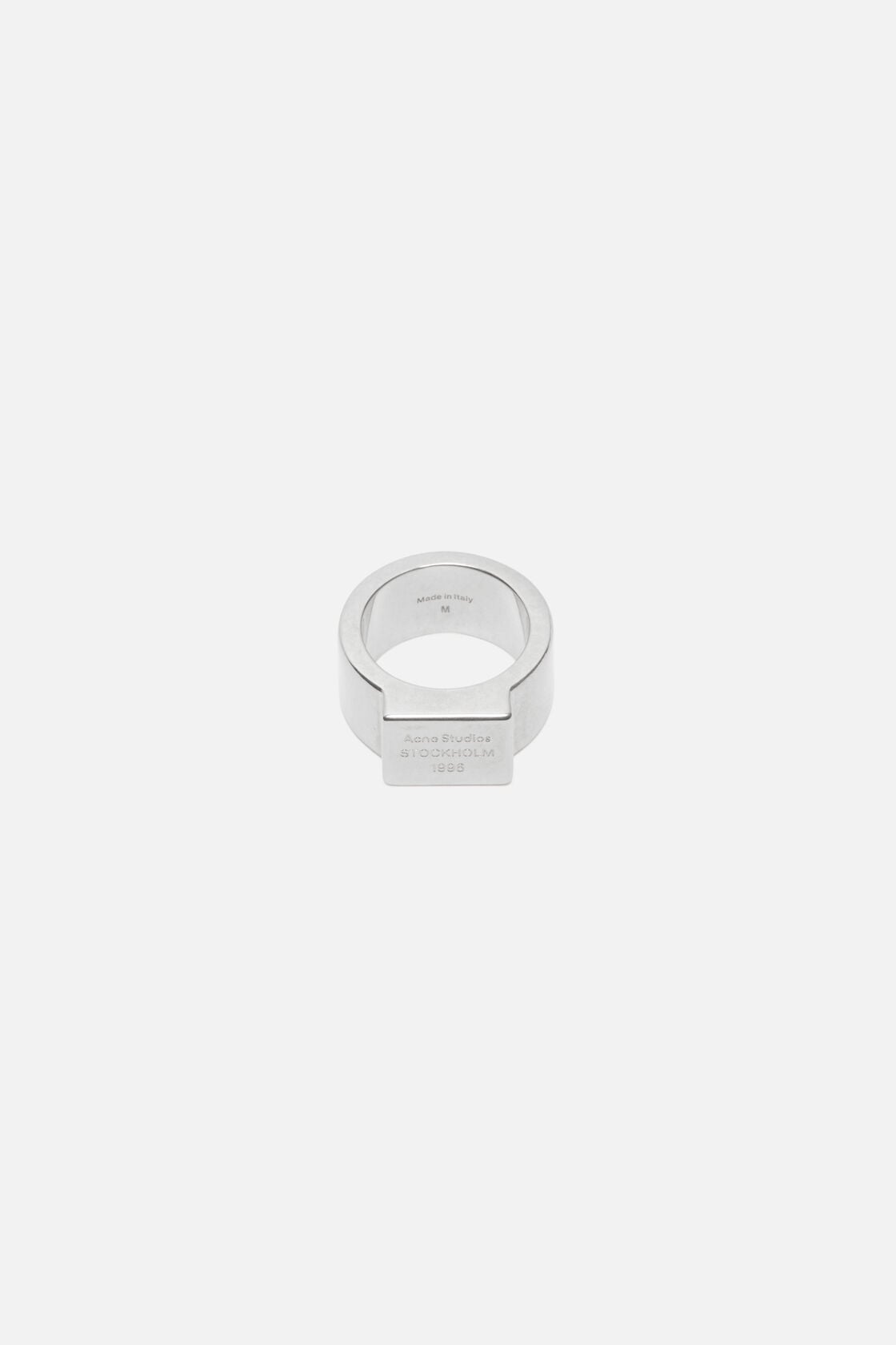 Acne Studios Logo engraved signet ring - Semi matt silver